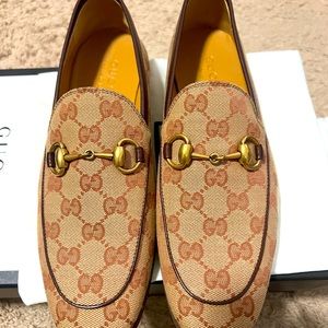 Gucci jordaan gg logo canvas horsebit loafers men’s 5.5